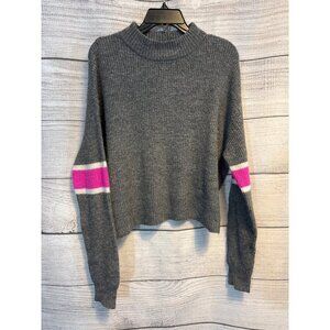 John + Jenn Gray Cropped Sweater With Pink Striped Sleeves M